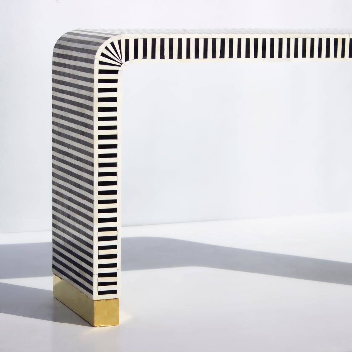 Riga Striped Inlay Waterfall Console Table - Black