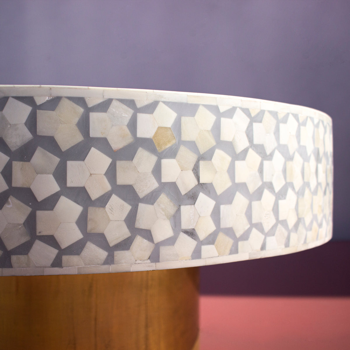 Tessera Geometric Inlay Round Coffee Table - Grey