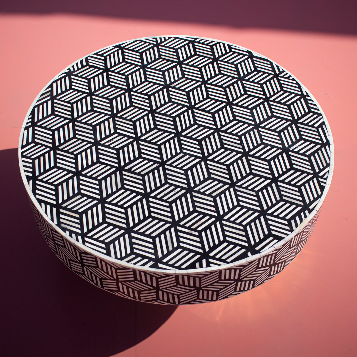 Tessera Geometric Inlay Round Coffee Table - White