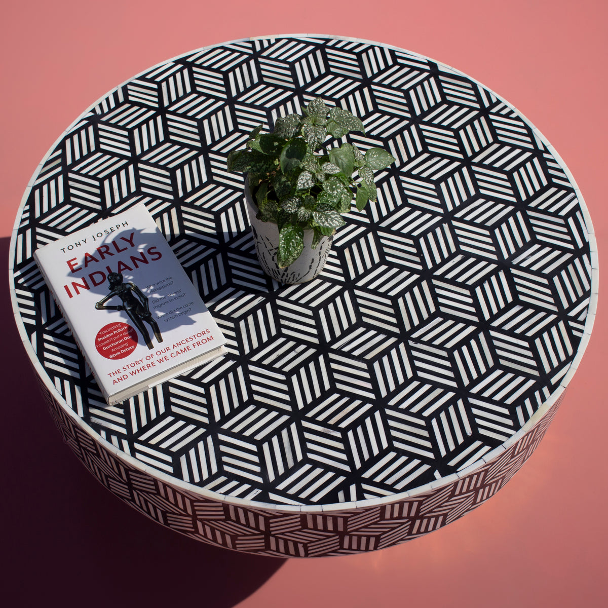 Tessera Geometric Inlay Round Coffee Table - White