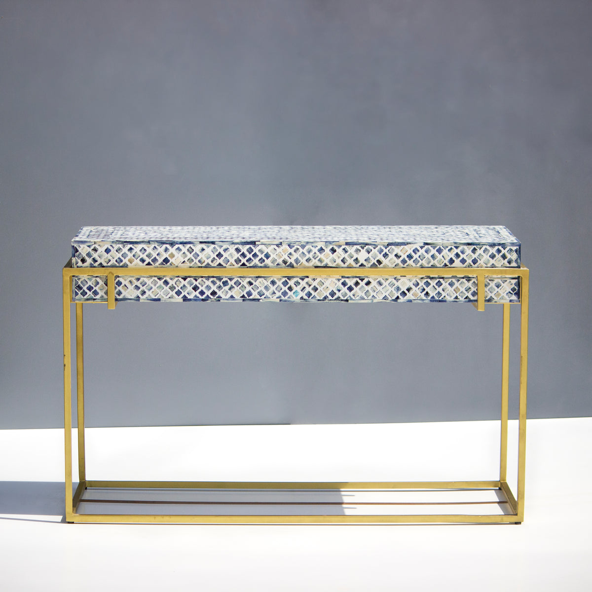 Tessera Blue Dyed Bone Inlay Mosaic Console Table