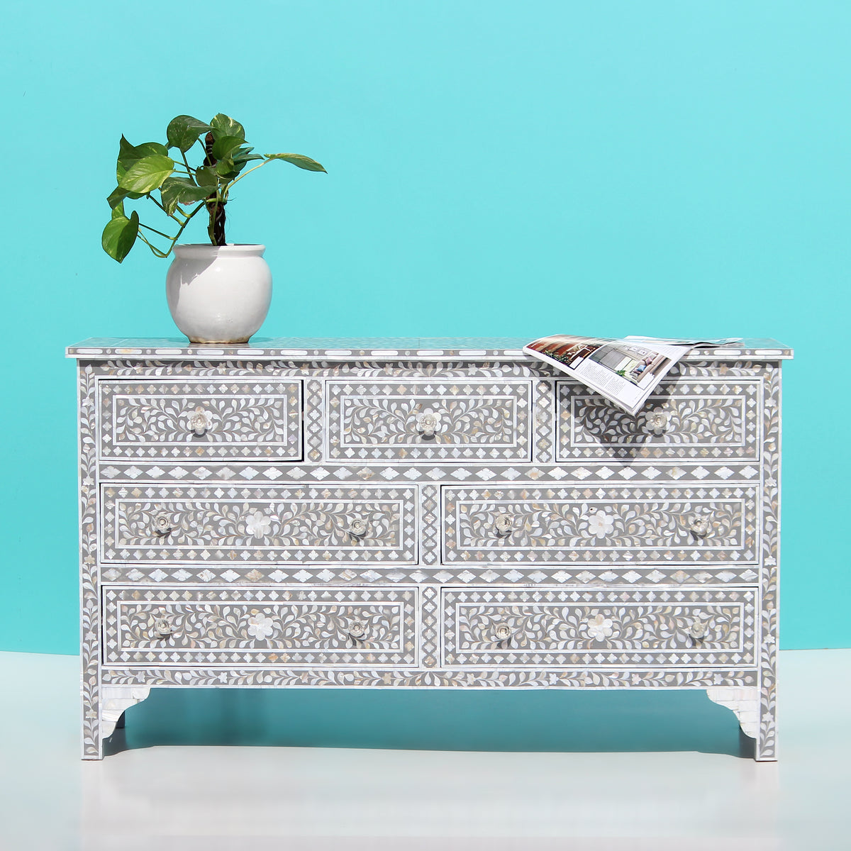 Arabesque Mother of Pearl Inlay Seven Drawer Dresser