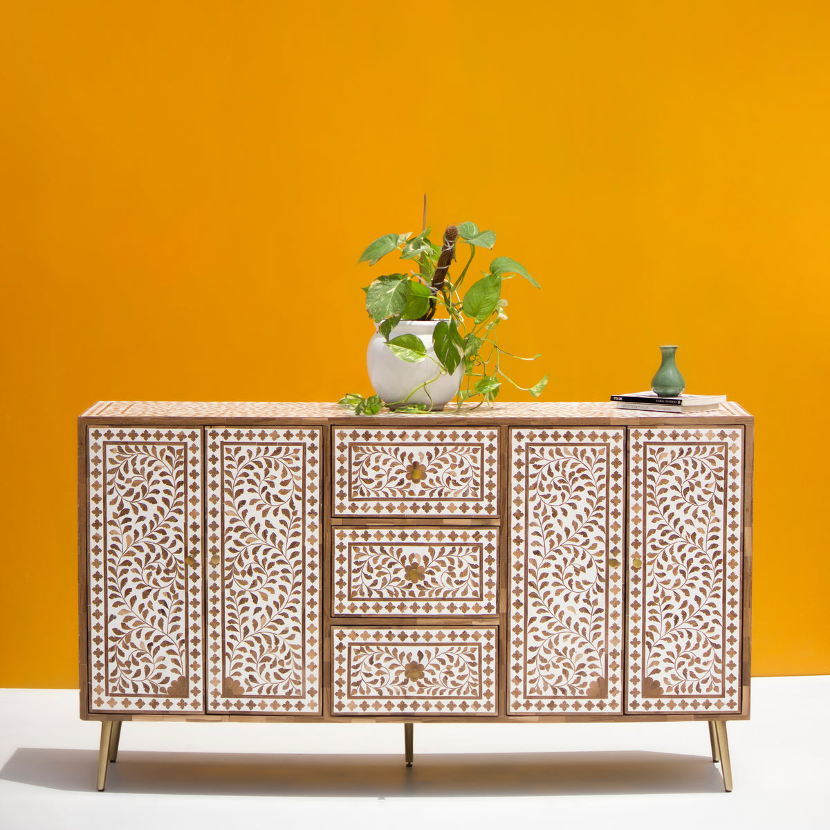 Arabesque Teak Wood Inlay Buffet