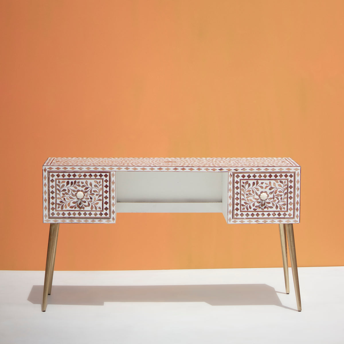 Arabesque Teak Inlay Writing Desk