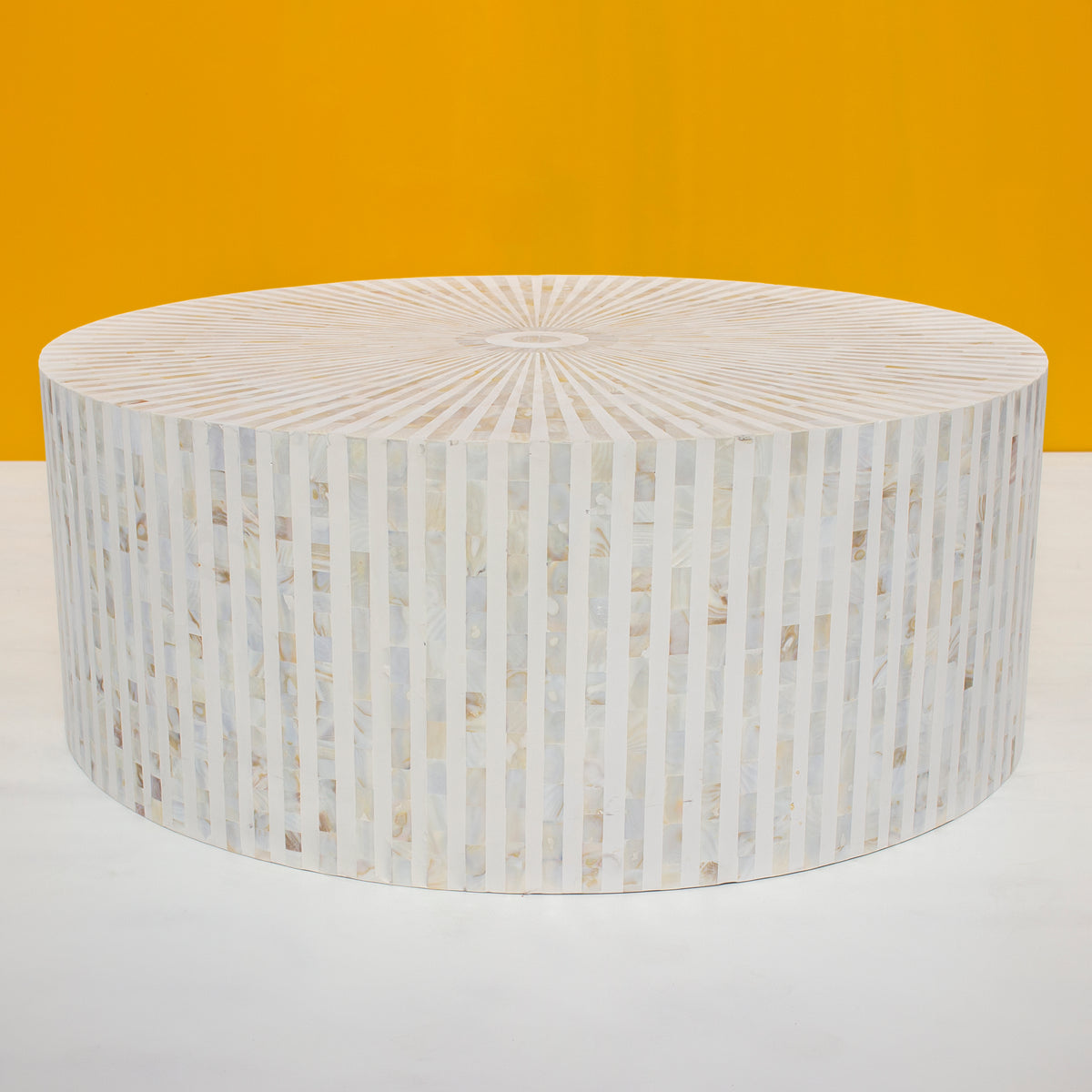 Riga Sunburst Mother of Pearl Inlay Round Coffee Table - White
