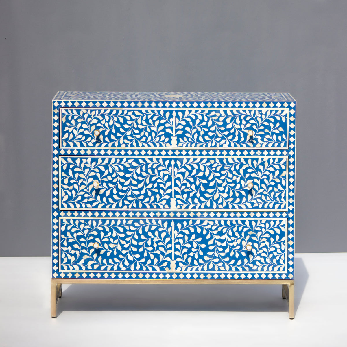 Arabesque Bone Inlay Three-Drawer Dresser - Blue