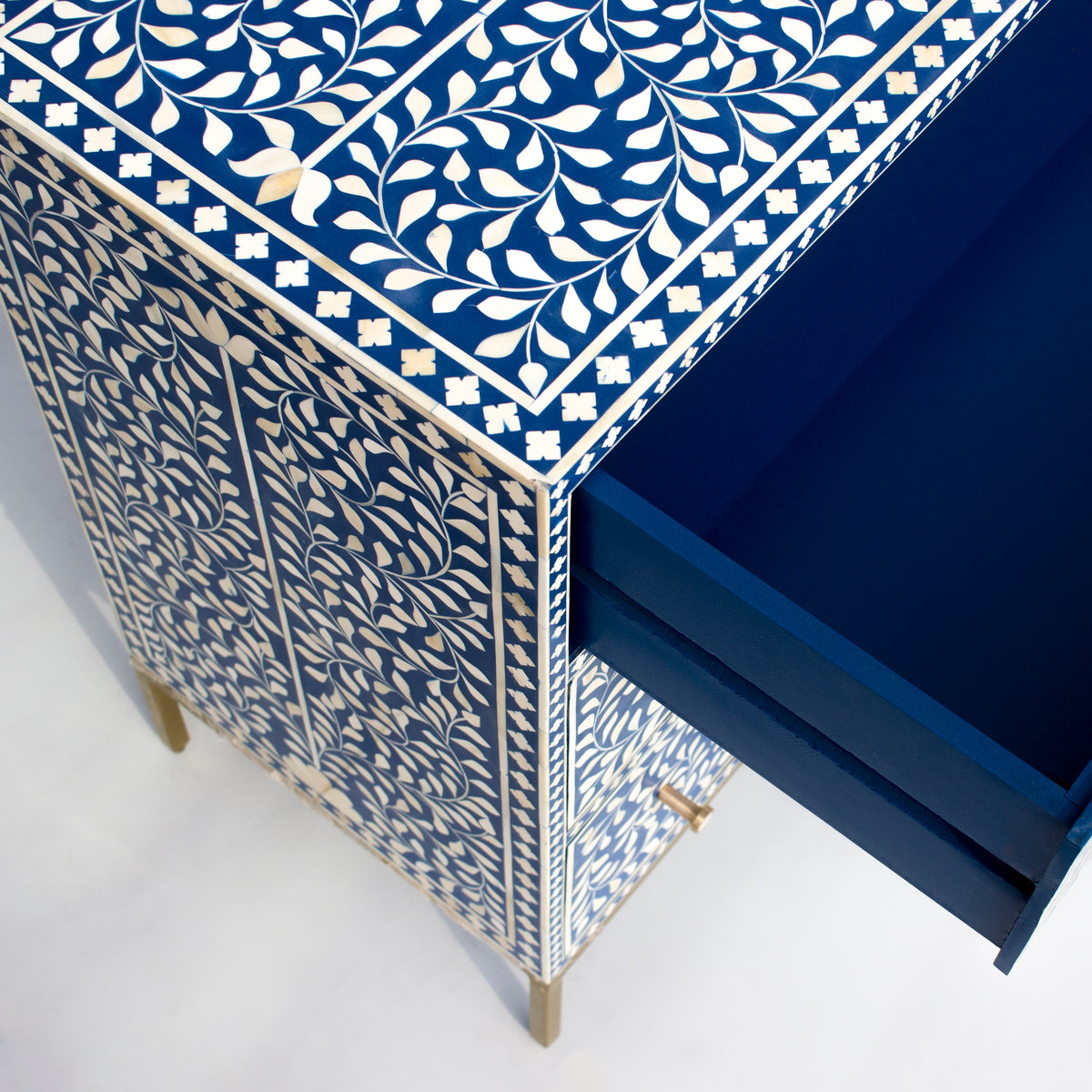 Arabesque Bone Inlay Six-Drawer Dresser - Blue