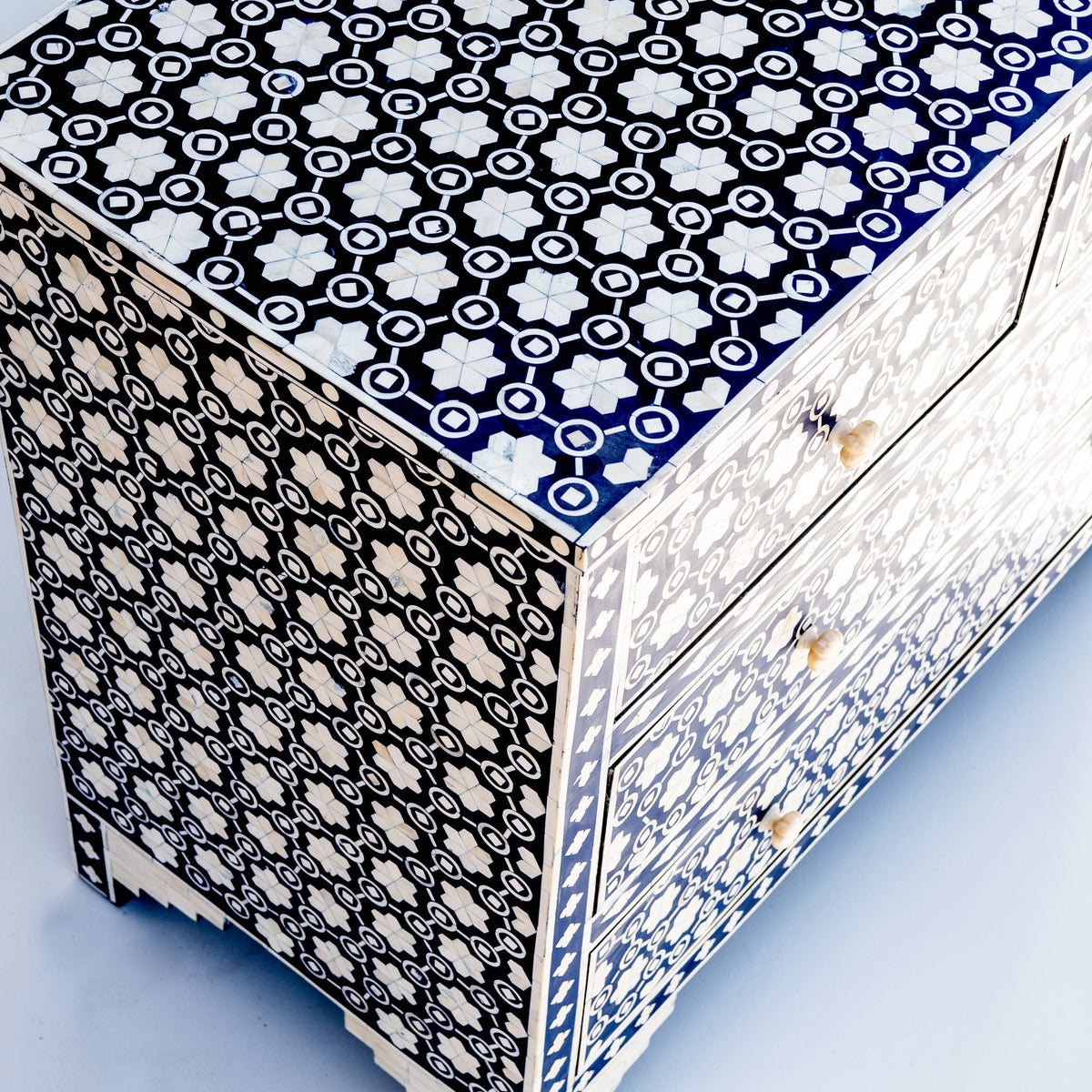 Honeycomb Inlay Four-Drawer Chest – Midnight Blue