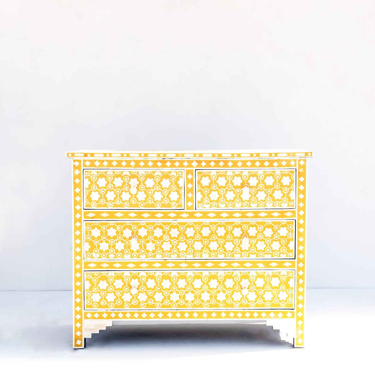 Honeycomb Inlay Four-Drawer Chest - Yellow