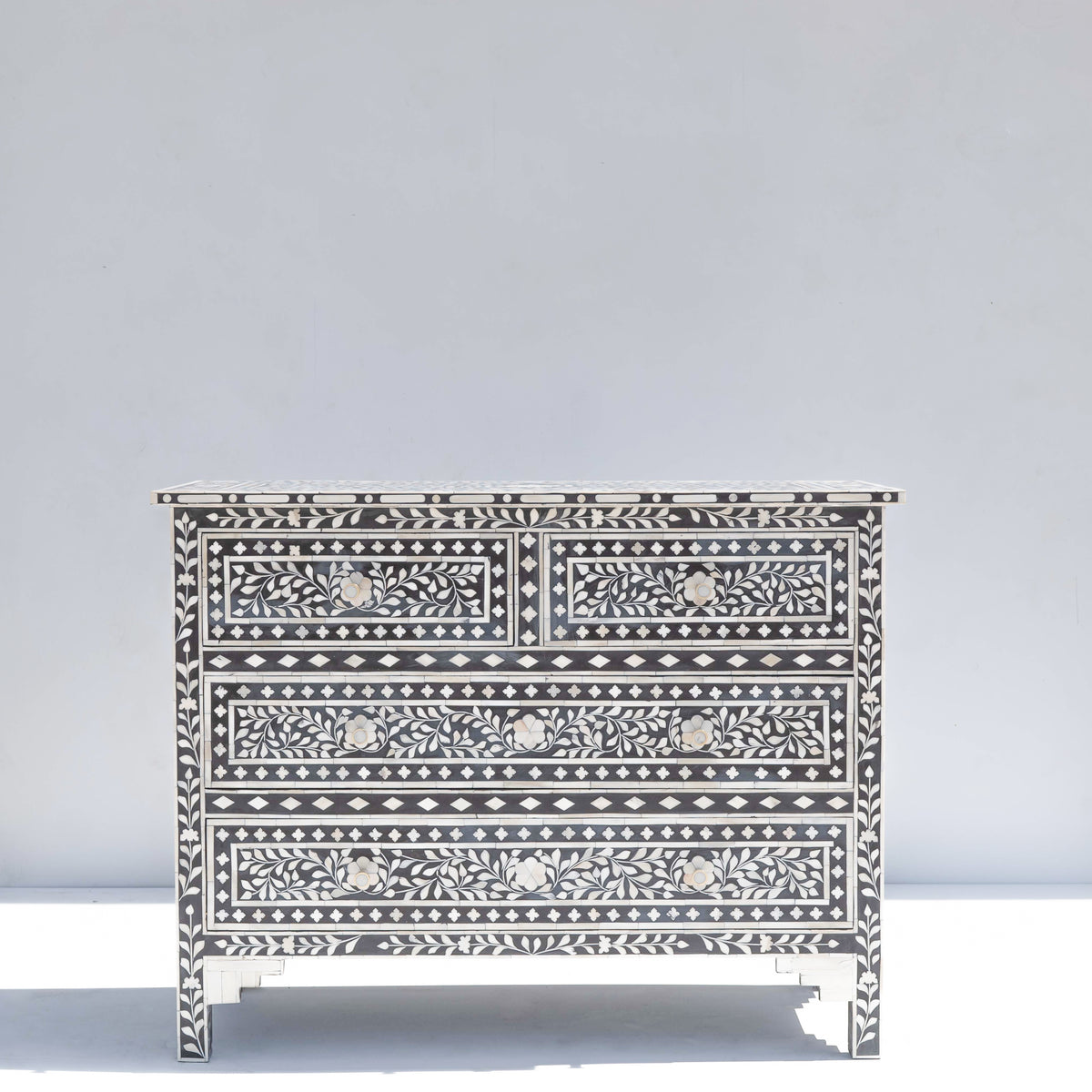 Arabesque Bone Inlay Four-Drawer Chest – Blue