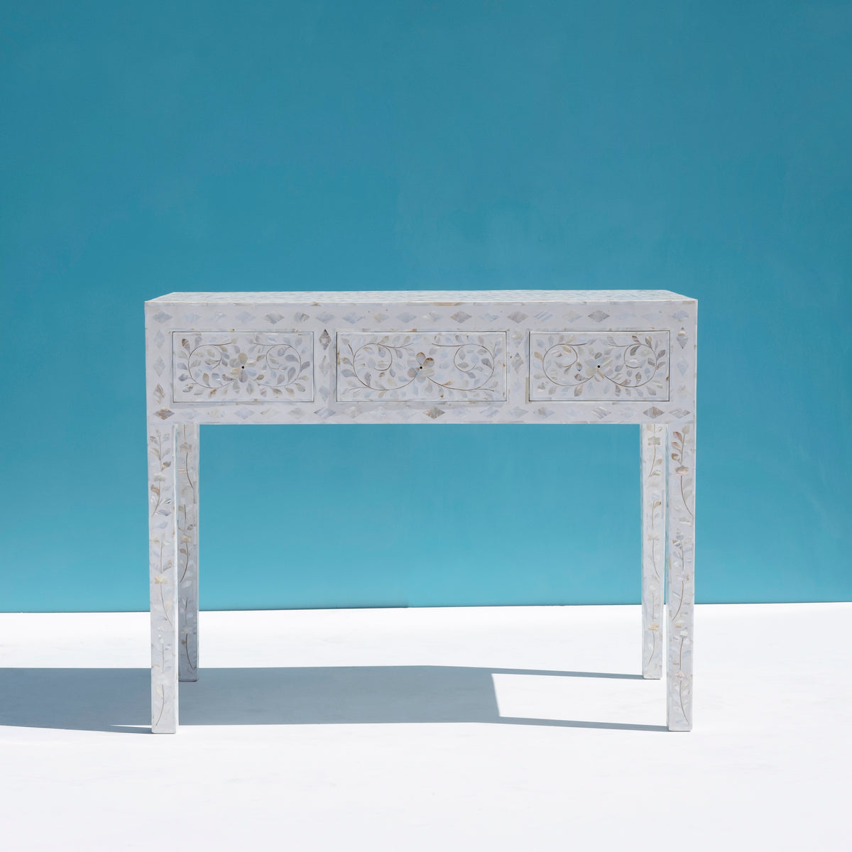 Arabesque Mother of Pearl Inlay Console Table - White