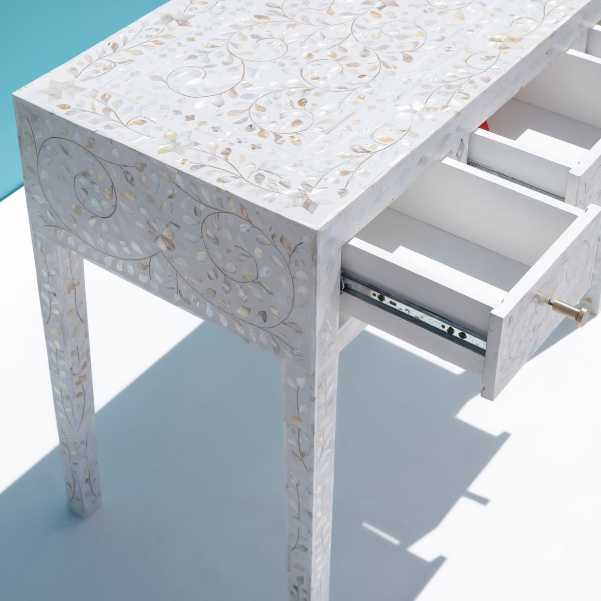 Arabesque Mother of Pearl Inlay Console Table - White