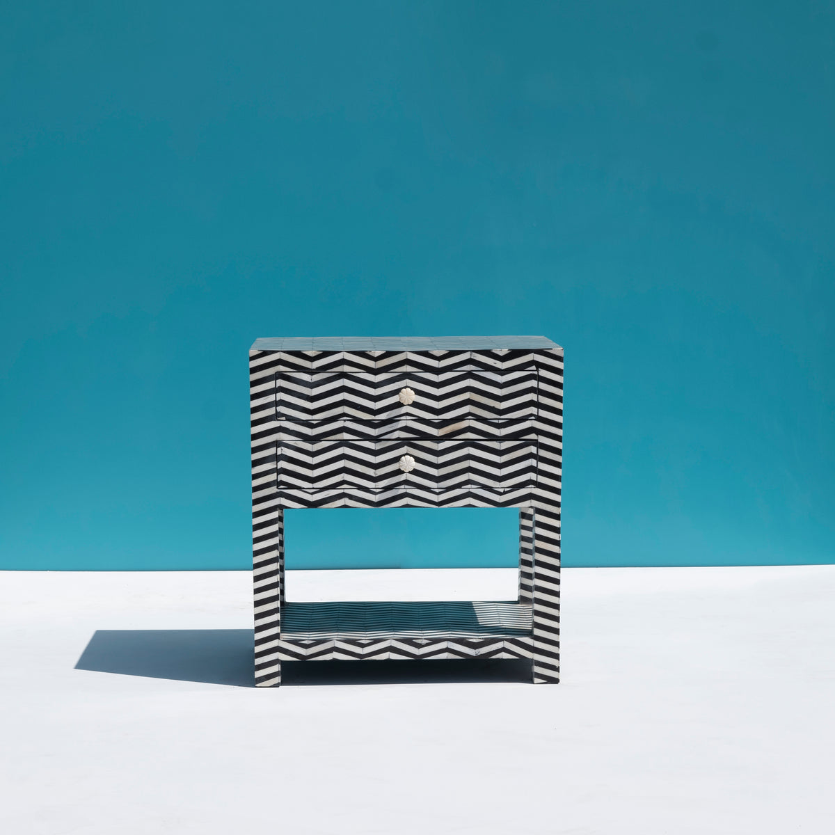 Veyra Inlay Two-Drawer Nightstand - Black & White