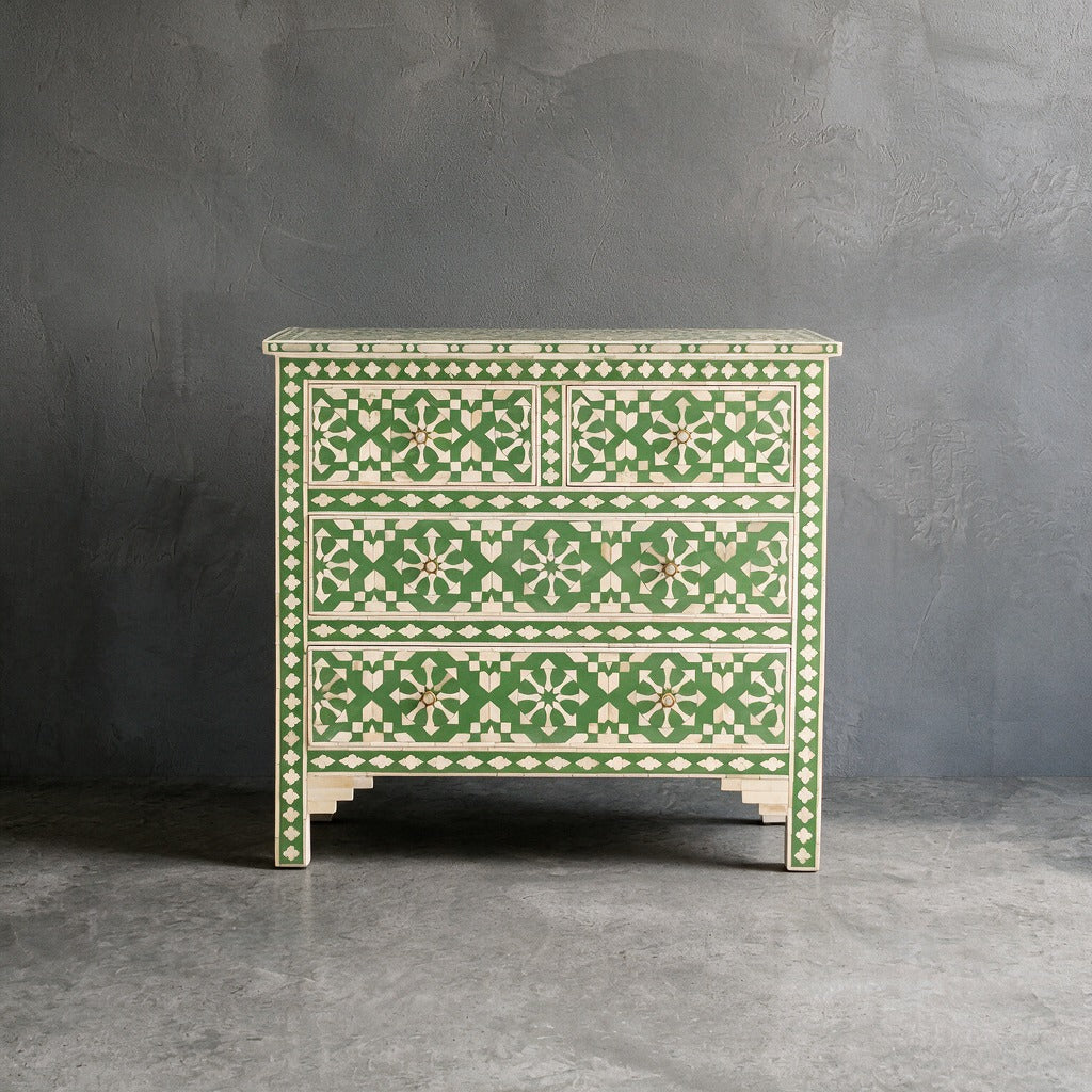 Moroccan Inlay Mint Green Four Drawer Dresser