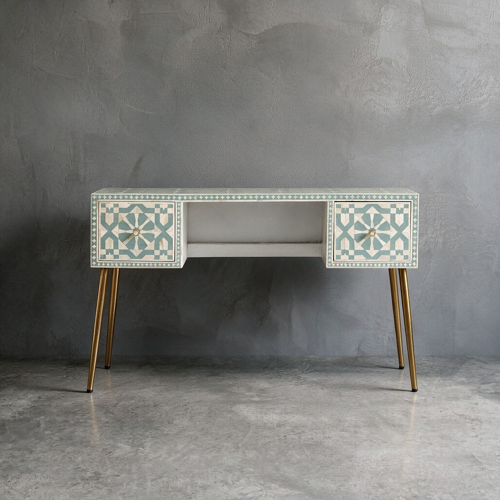 Moroccan Bone Inlay Mint Green Writing Desk