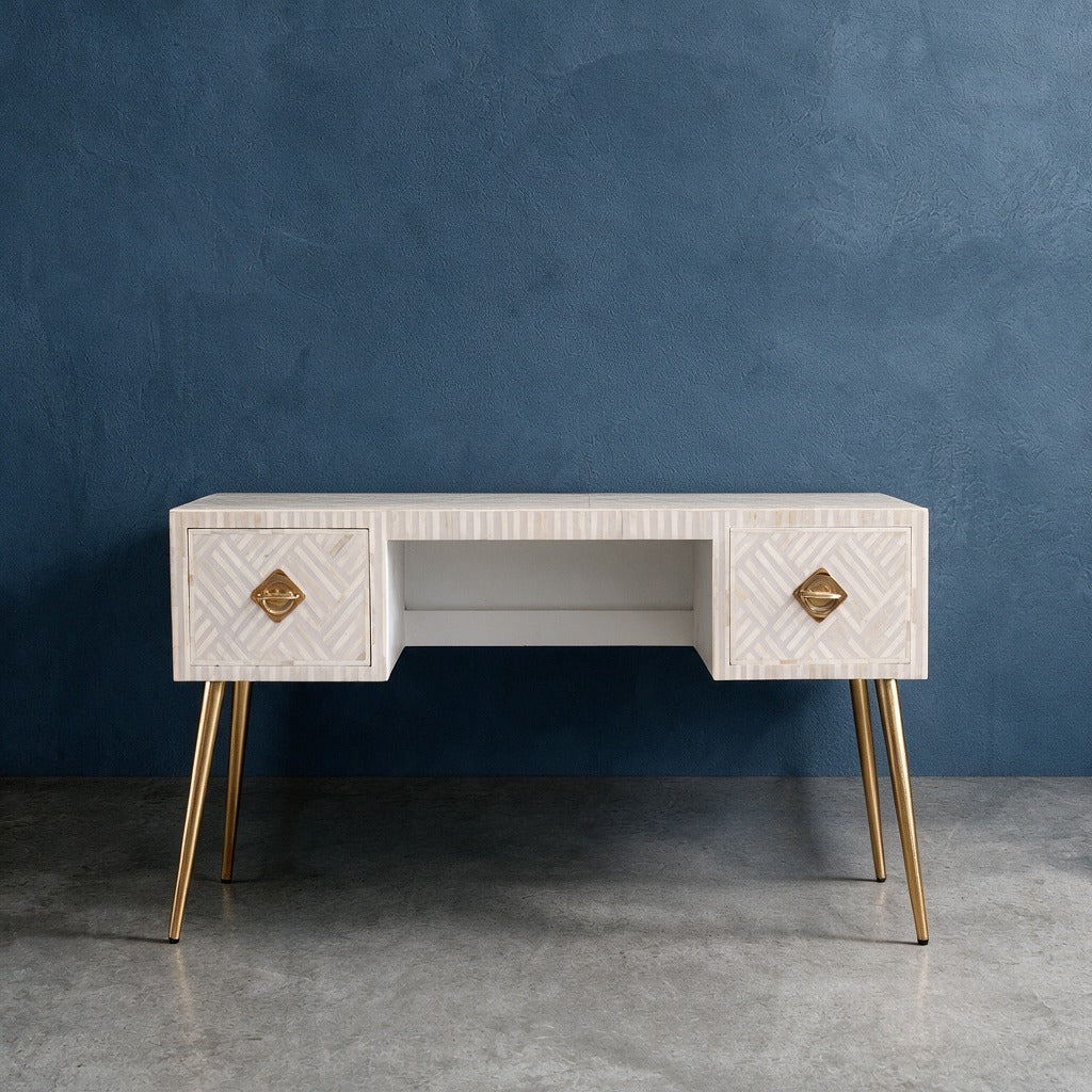Entwine Inlay White Writing Desk