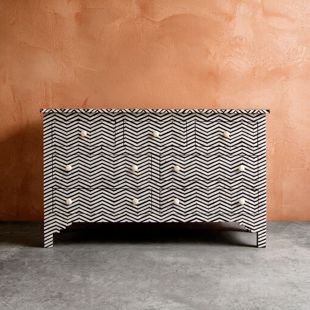 Veyra Chevron Inlay Nine Drawer Dresser