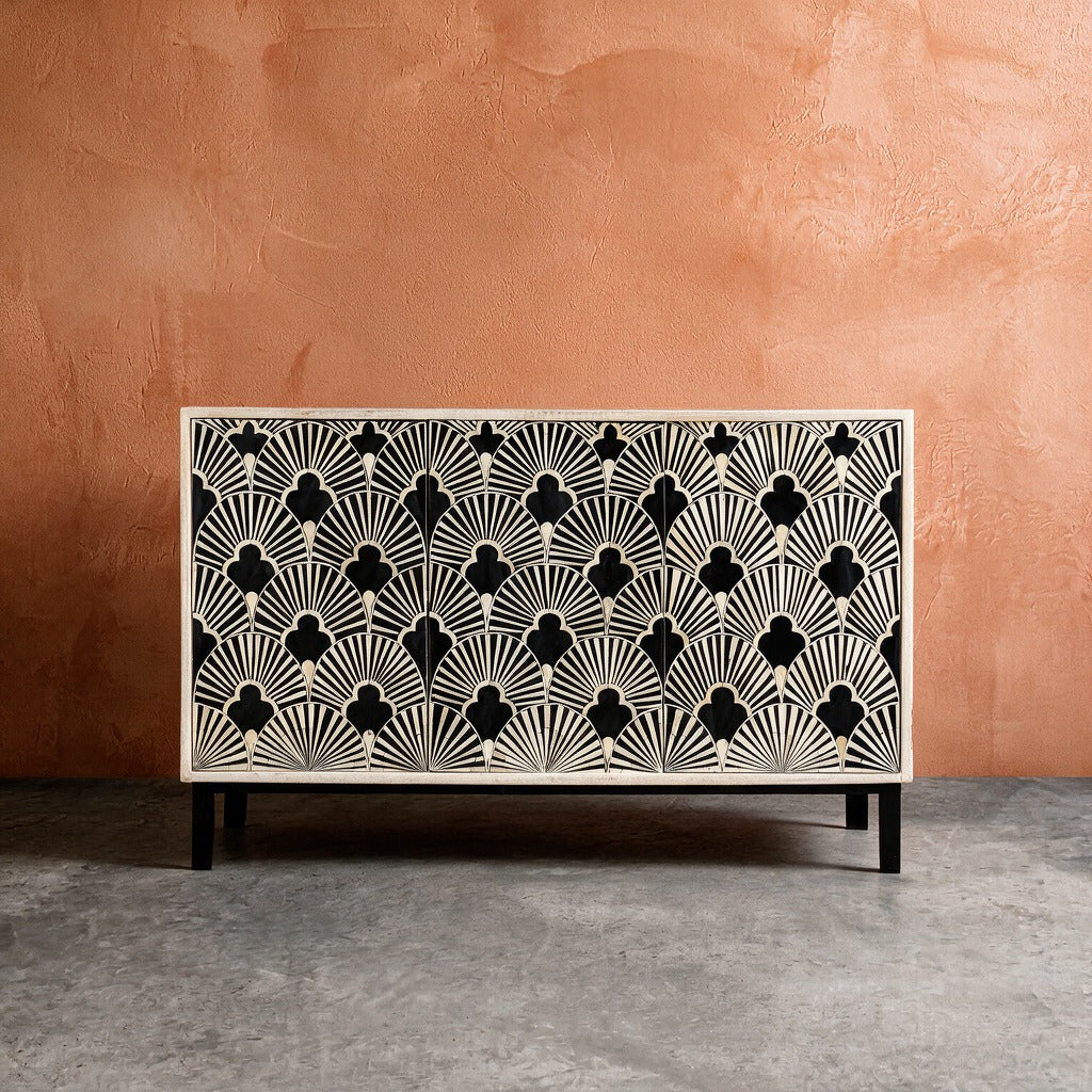 Art Deco Fan Pattern Inlay Sideboard