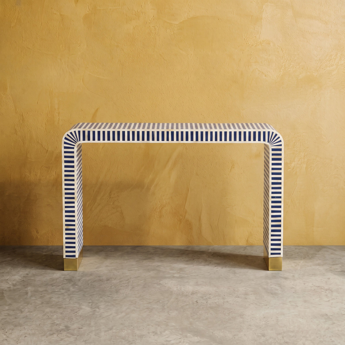 Riga Striped Inlay Waterfall Console Table - Navy Blue