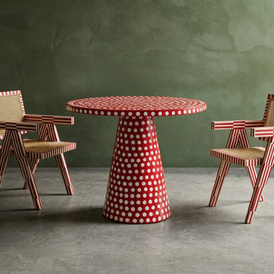 Dotism Polka Dot Round Pedestal Red Dining Table