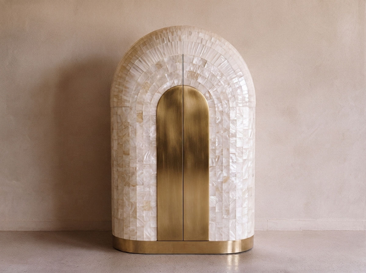 Arcana Mother of Pearl & Brass Bar Cabinet | House of Jaipur