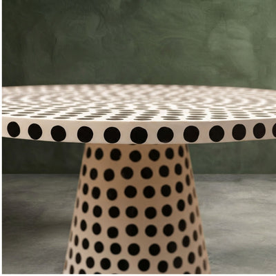Dotism Polka Dot Round Pedestal Black and White Dining Table