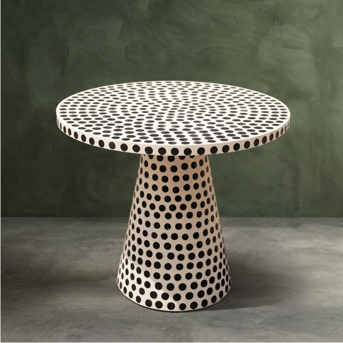 Dotism Polka Dot Round Pedestal Black and White Dining Table