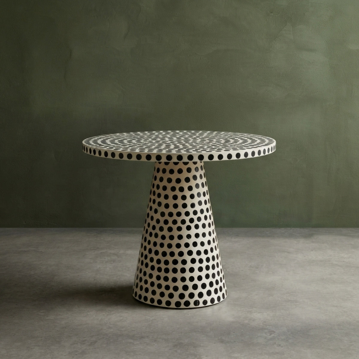 Dotism Polka Dot Round Pedestal Black and White Dining Table