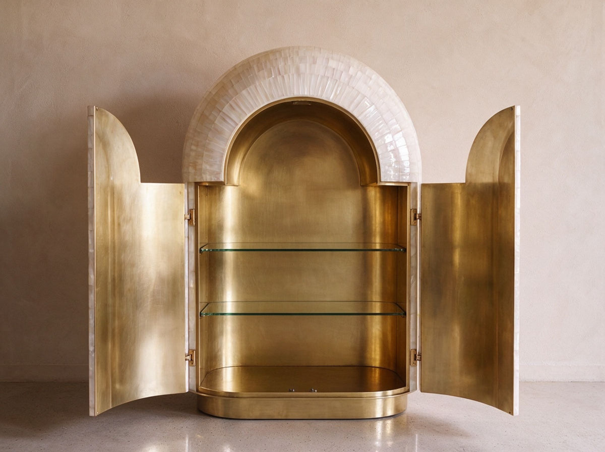 Arcana Mother of Pearl & Brass Bar Cabinet | House of Jaipur