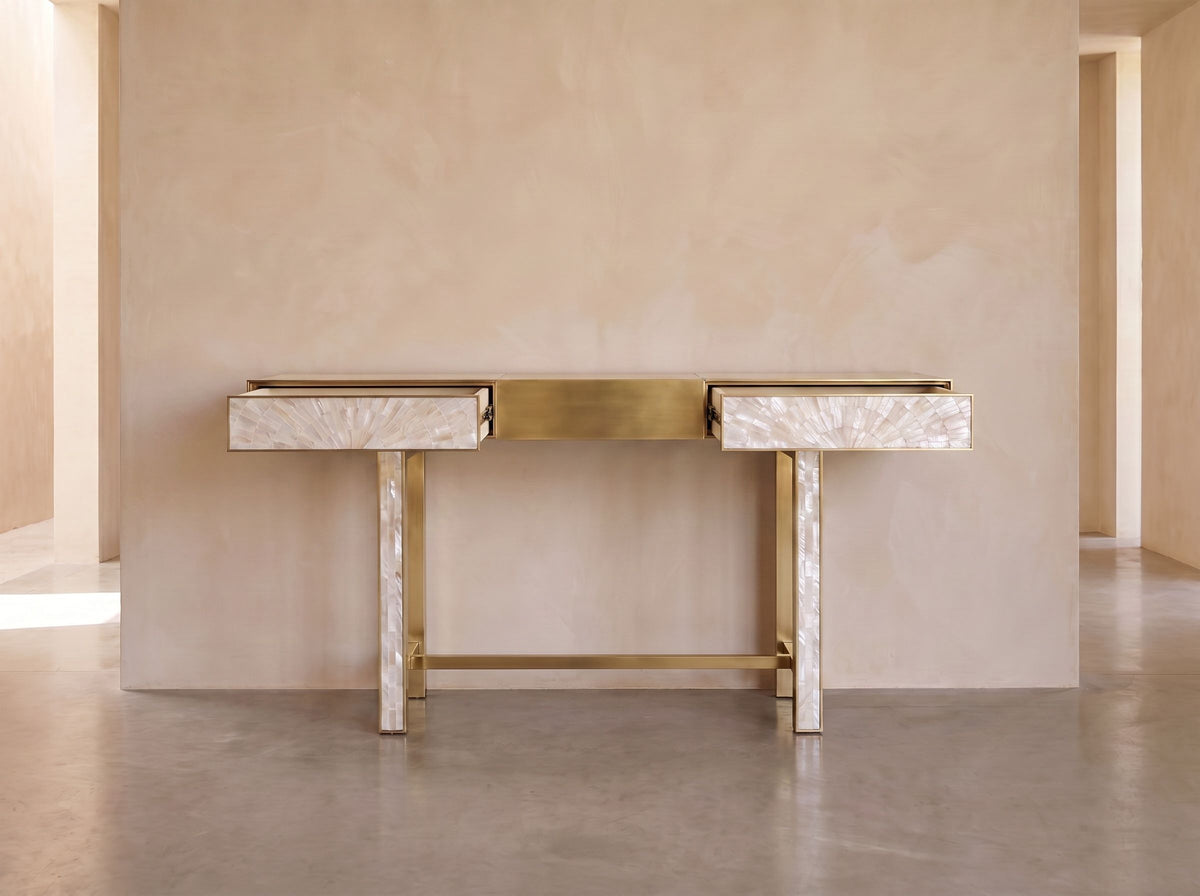Arcana Mother of Pearl & Brushed Brass Console Table