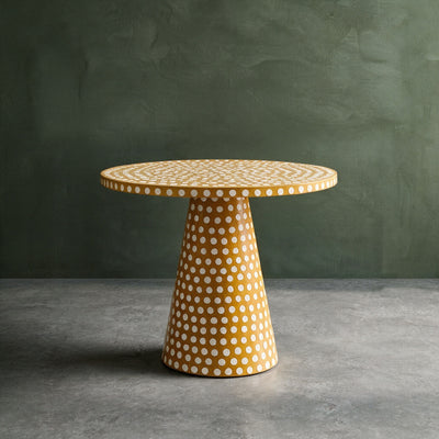 Dotism Polka Dot Round Pedestal Yellow Dining Table