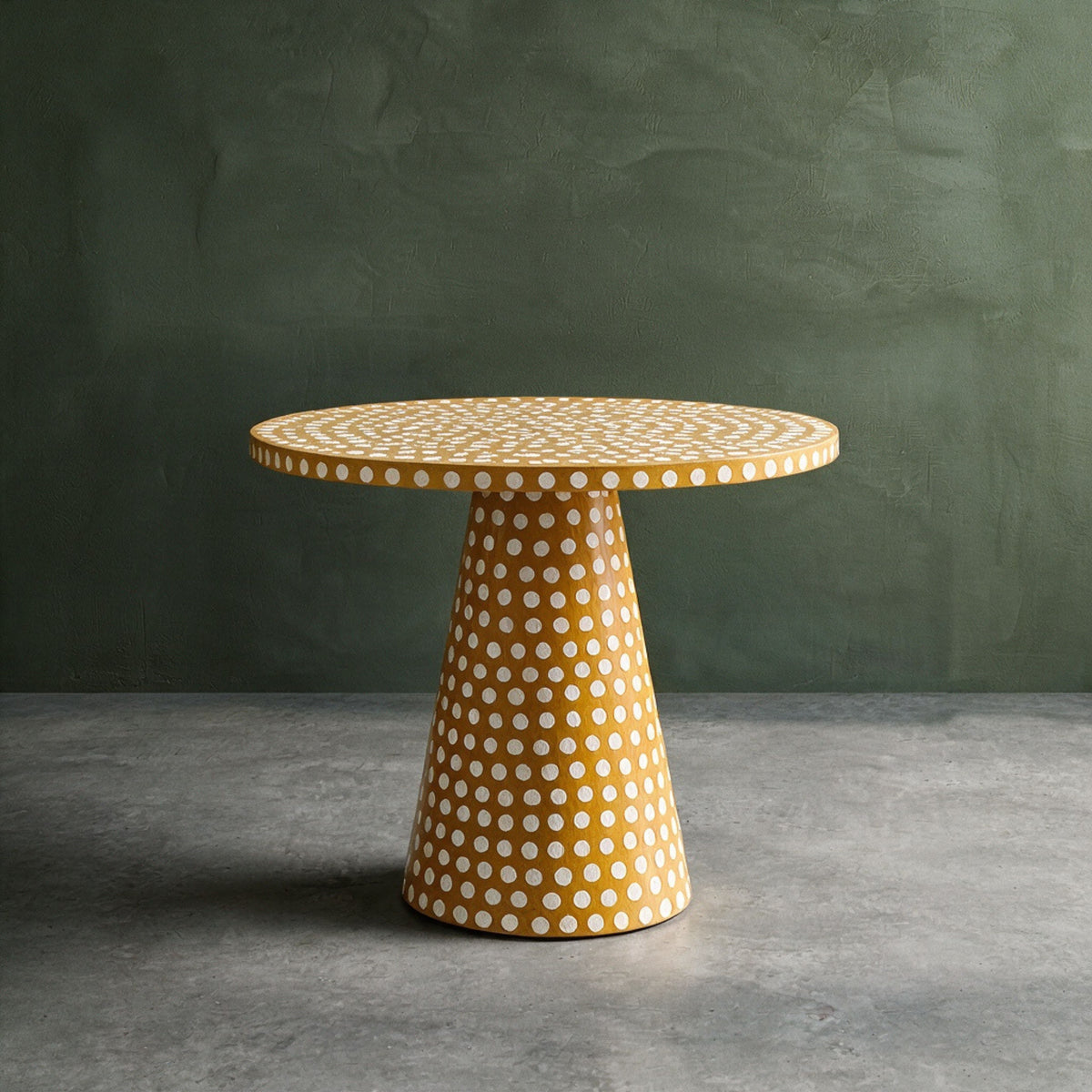 Dotism Polka Dot Round Pedestal Yellow Dining Table