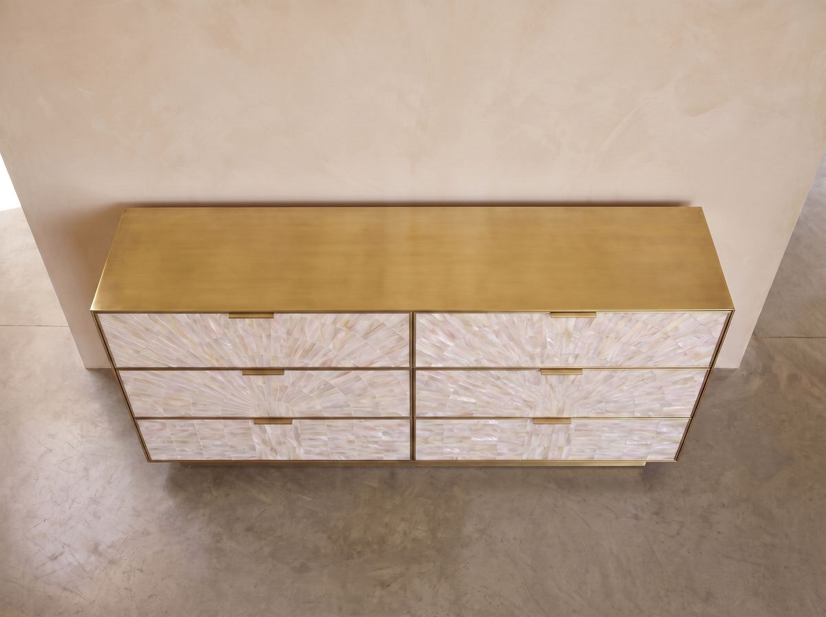 Arcana Mother of Pearl & Brushed Brass Six Drawer Dresser