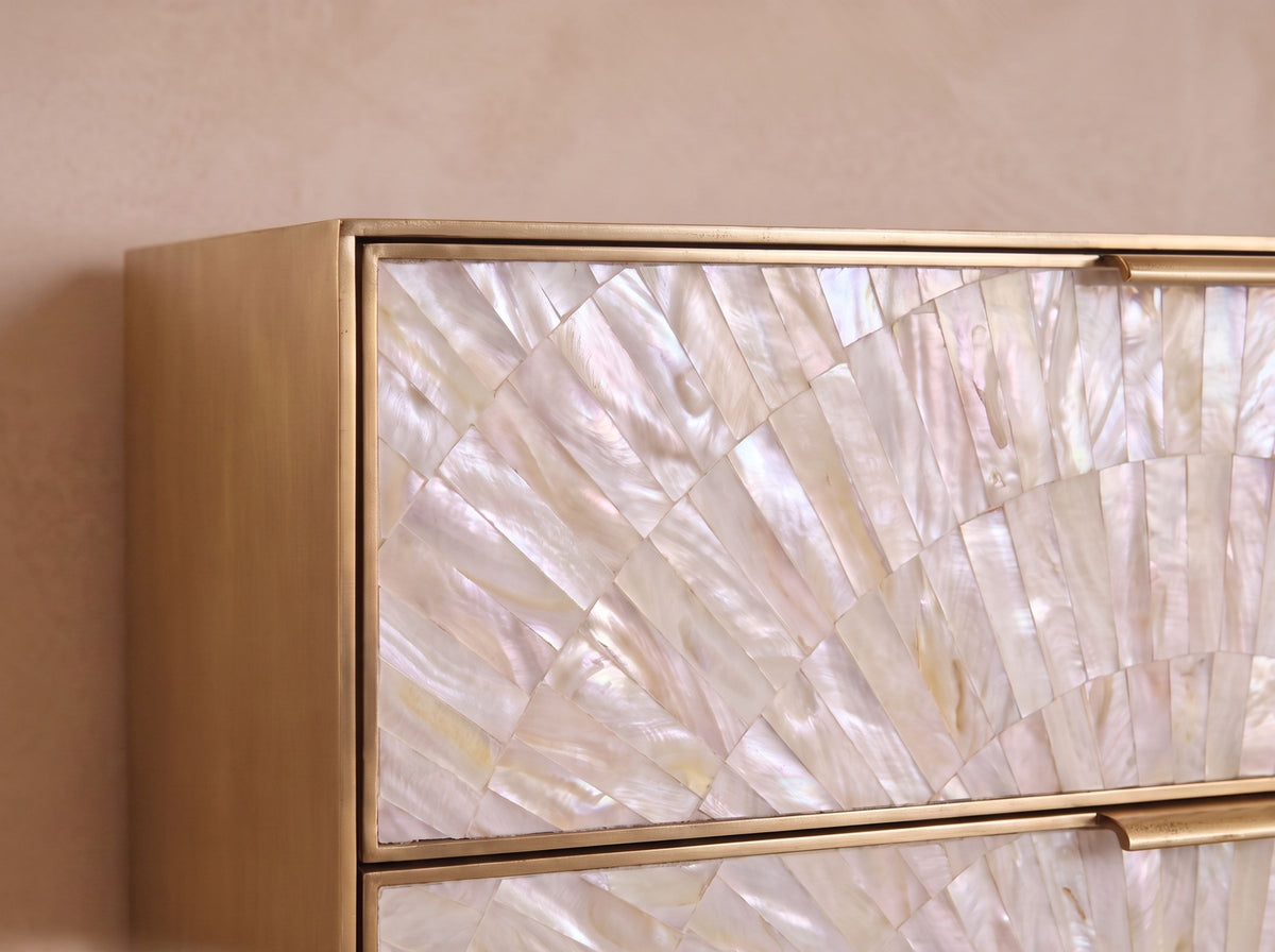 Arcana Mother of Pearl & Brushed Brass Six Drawer Dresser