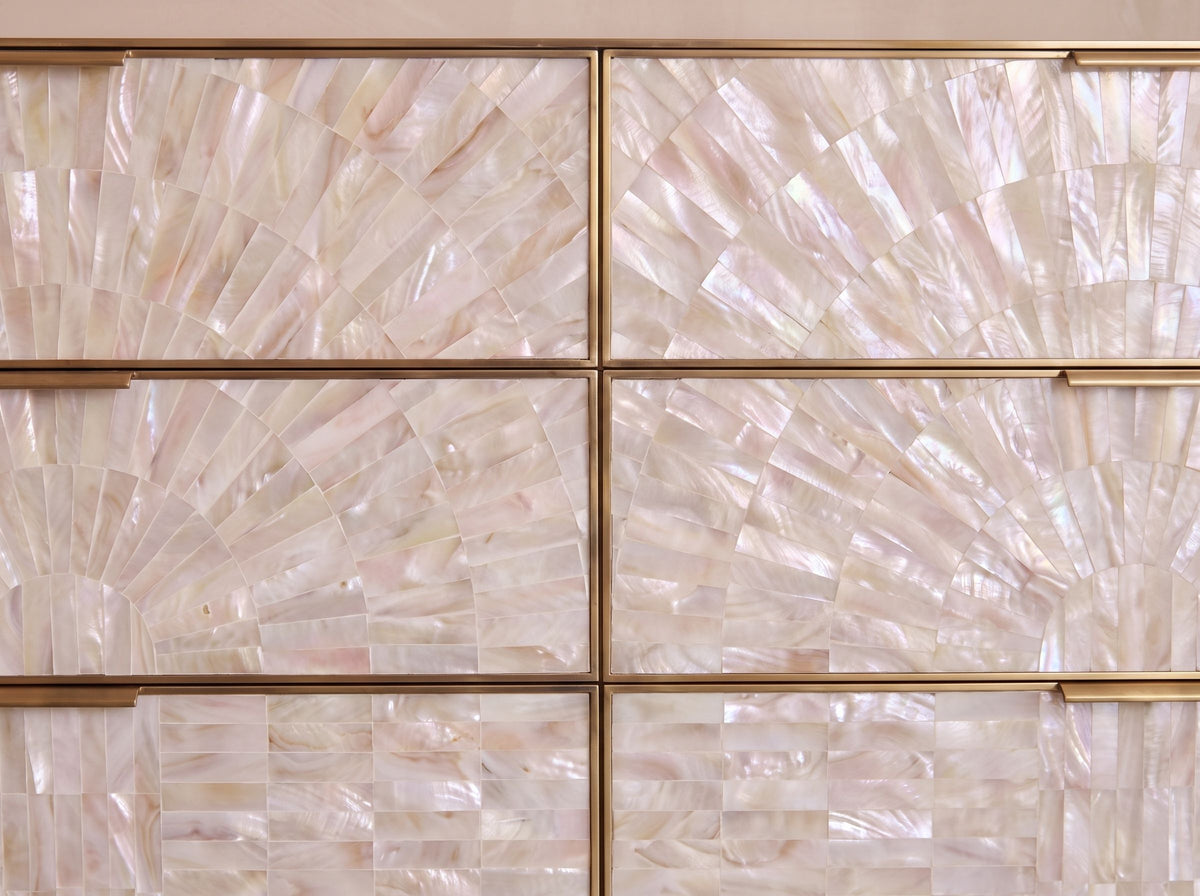 Arcana Mother of Pearl & Brushed Brass Six Drawer Dresser