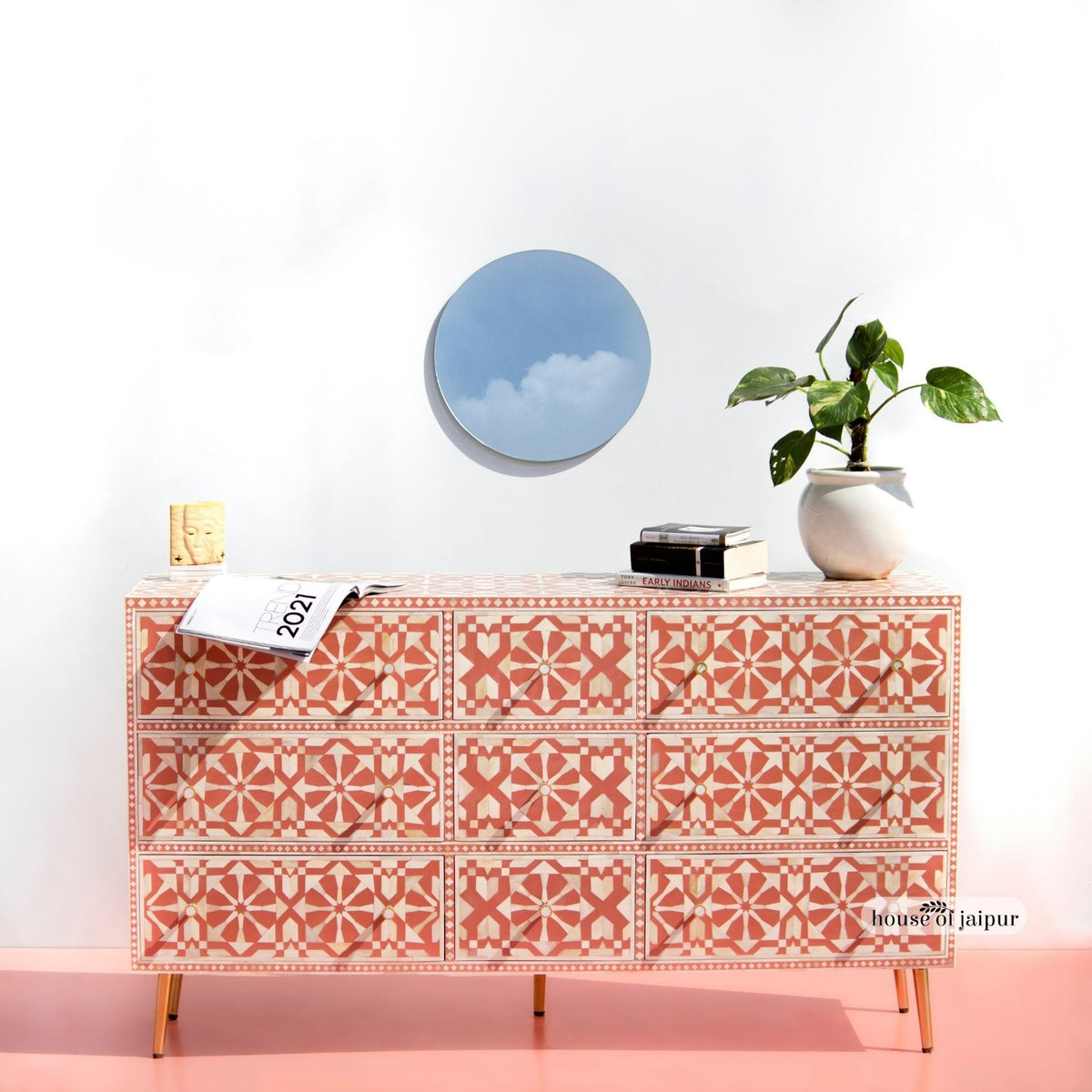 Moroccan Inlay Mint Green Nine Drawer Dresser