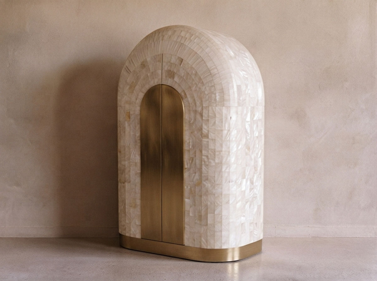 Arcana Mother of Pearl & Brass Bar Cabinet | House of Jaipur