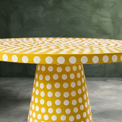 Dotism Polka Dot Round Pedestal Yellow Dining Table