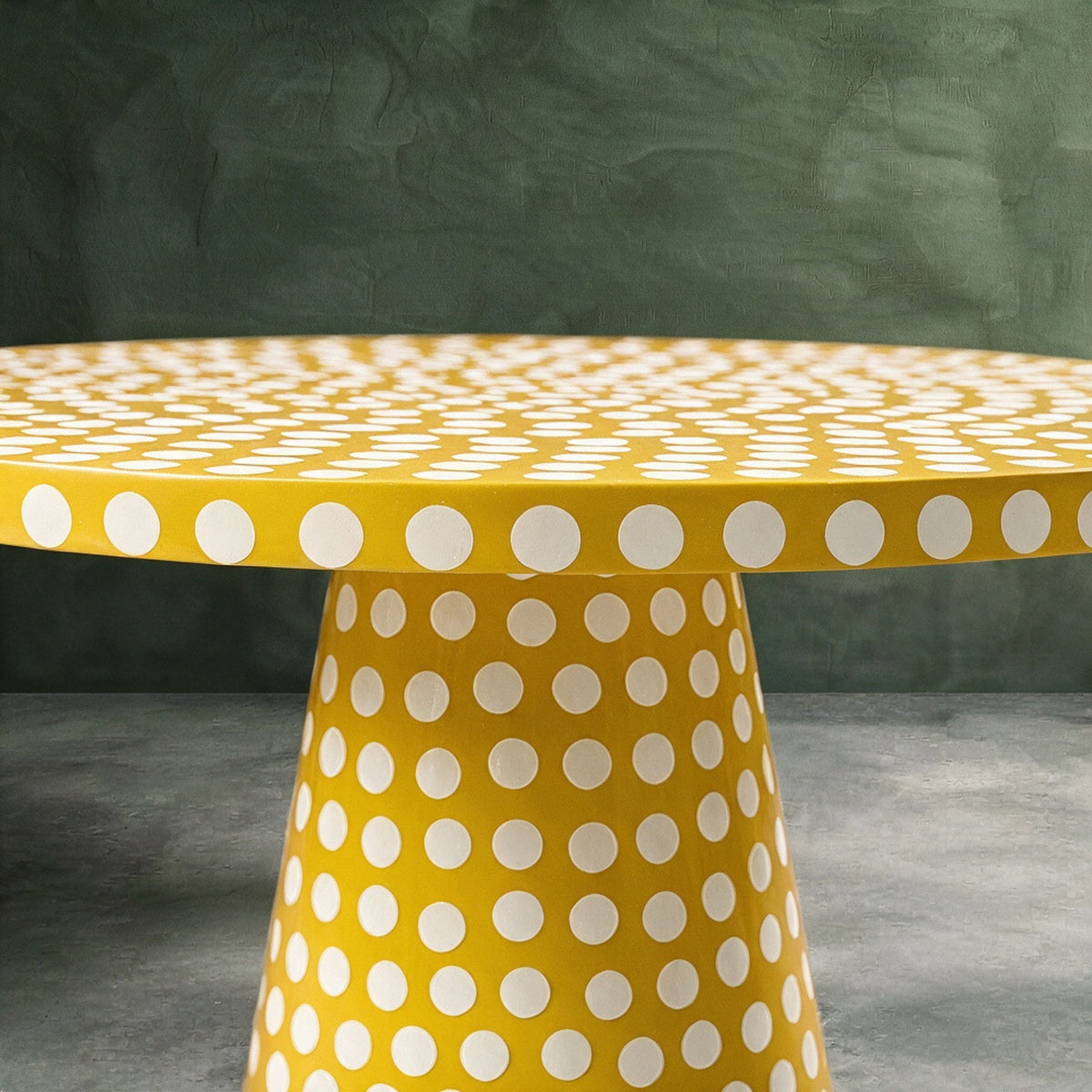 Dotism Polka Dot Round Pedestal Yellow Dining Table