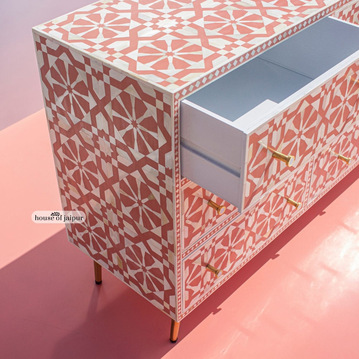 Moroccan Inlay Mint Green Nine Drawer Dresser
