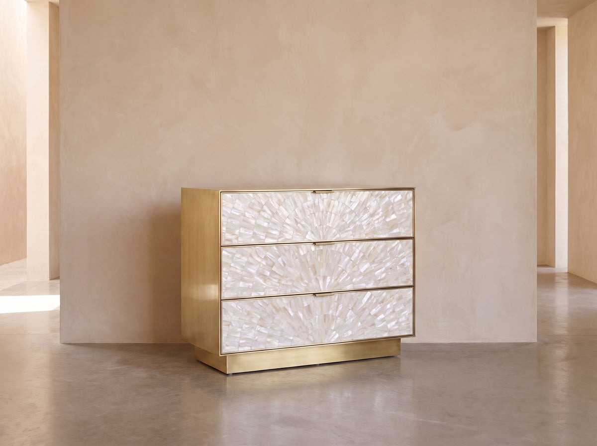 Arcana Mother of Pearl & Brushed Brass Three Drawer Dresser