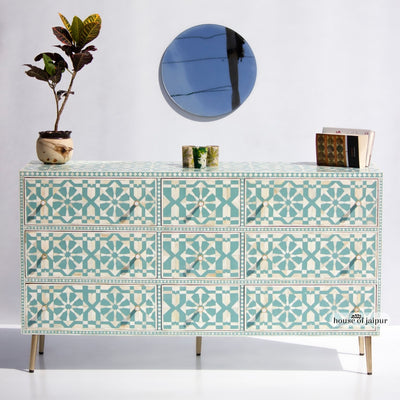 Moroccan Inlay Mint Green Nine Drawer Dresser