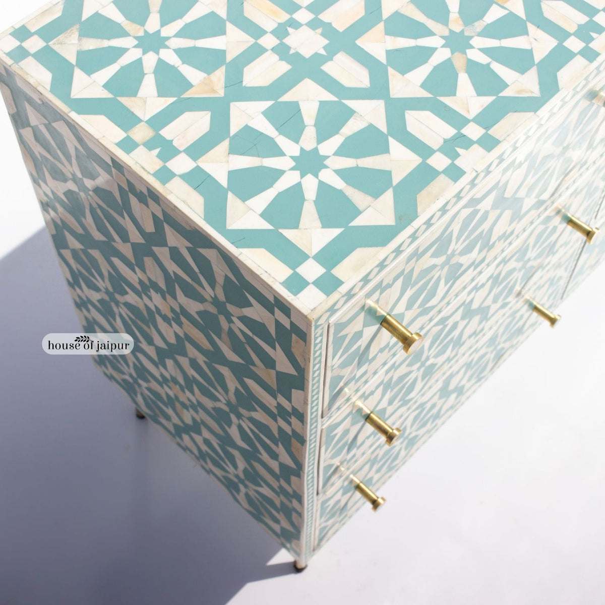 Moroccan Inlay Mint Green Nine Drawer Dresser