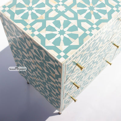 Moroccan Inlay Mint Green Nine Drawer Dresser