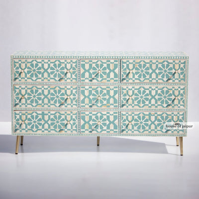 Moroccan Inlay Mint Green Nine Drawer Dresser