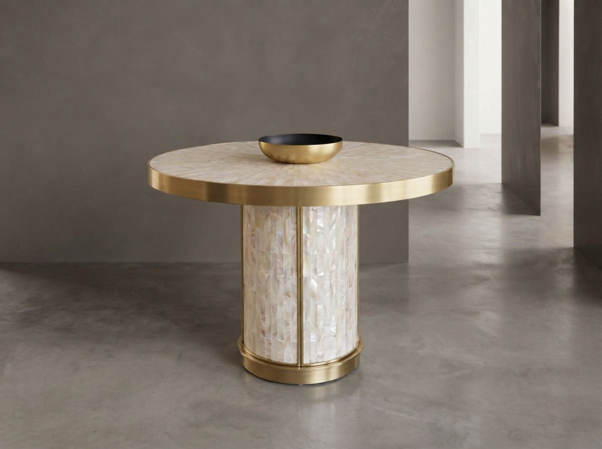 Arcana Mother of Pearl & Brushed Brass Round Dining Table