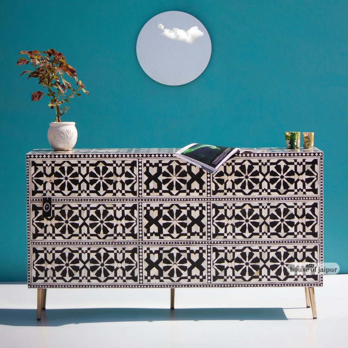 Moroccan Inlay Mint Green Nine Drawer Dresser
