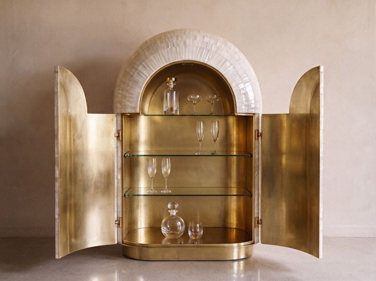 Arcana Mother of Pearl & Brass Bar Cabinet | House of Jaipur