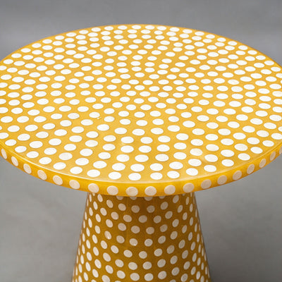 Dotism Polka Dot Round Pedestal Yellow Dining Table