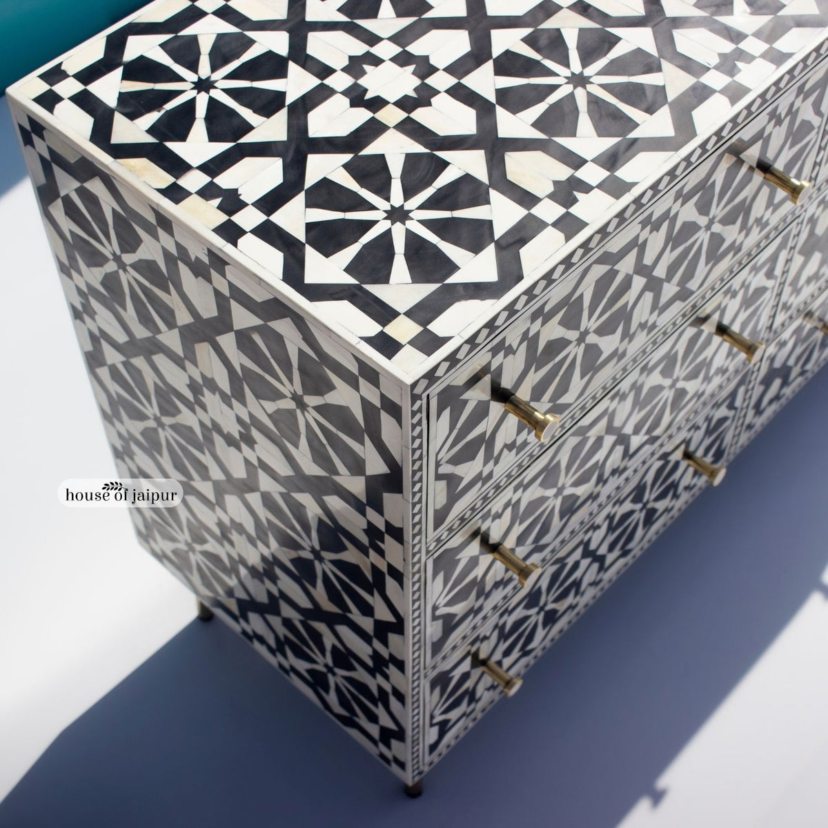 Moroccan Inlay Mint Green Nine Drawer Dresser